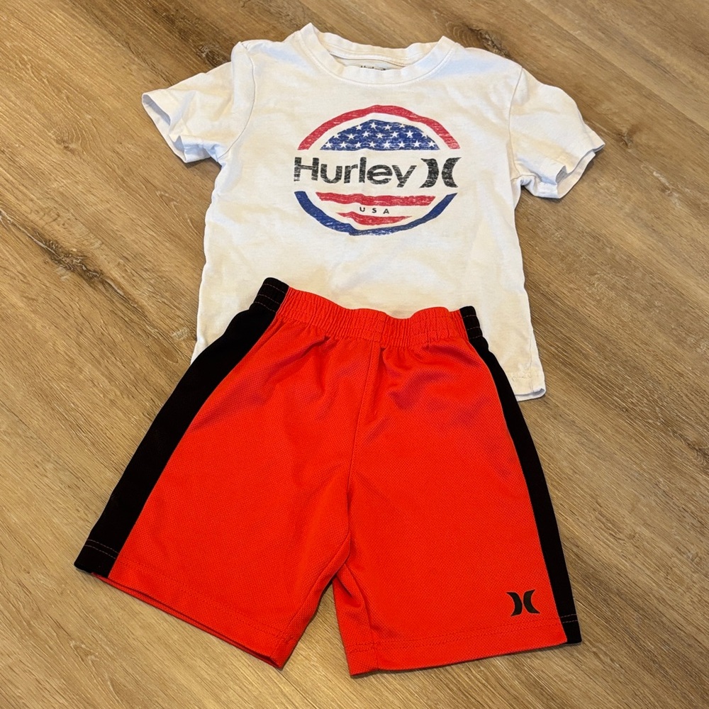 Hurley USA Logo Tee and Red Shorts Set
